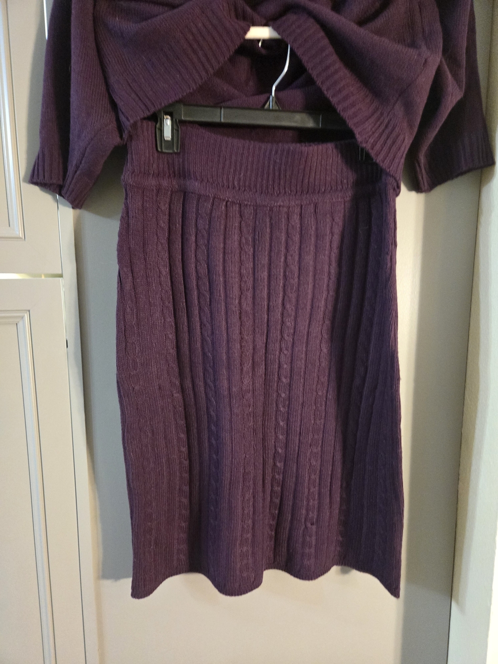 Women's Purple Cowl Neck Knit Dress with Fringe - Picture 4 of 7